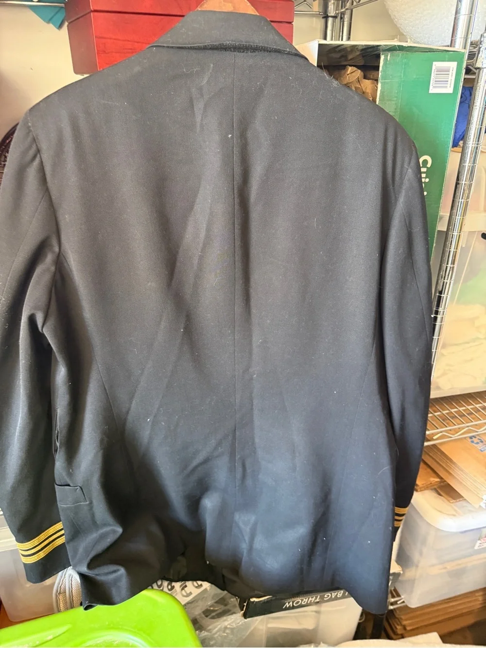 Men's Double-Breasted Black Naval-Inspired Blazer with Gold Trim